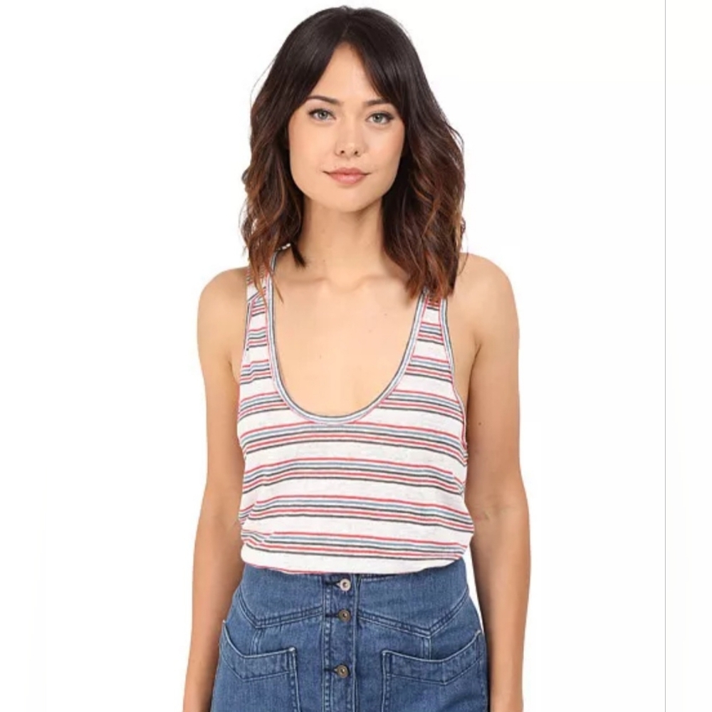 NWT Free People We The Free Linen Twist Back White Striped Tank Top XS